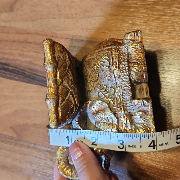 Golden Gilded Elephant Business Card Holder Trunk Up for Luck - Picture 14 of 16